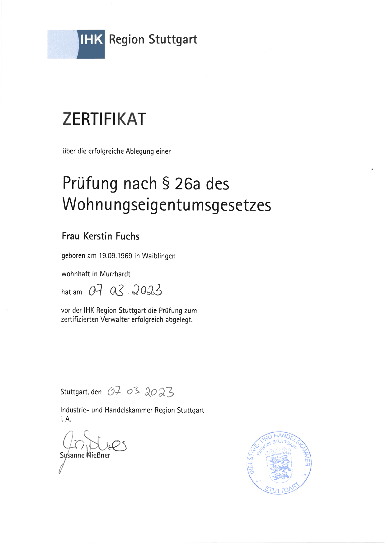 Verwalterzertifizierung